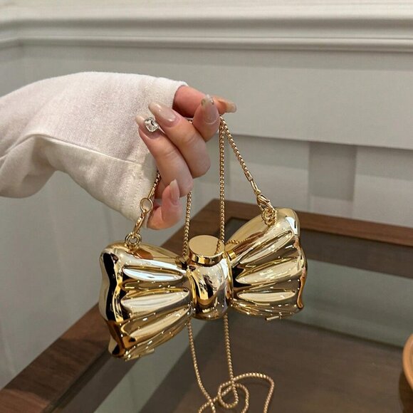 Gold Glamorous Women's Bowknot Mini Evening Bag - Picture 5 of 10